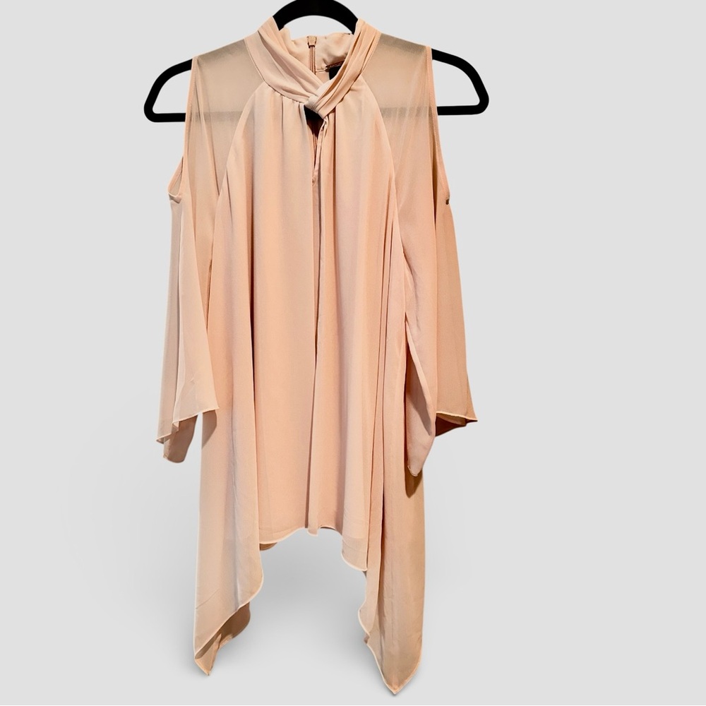 Chico’s Black Label Blush Cold Shoulder Layered Blouse Size 1